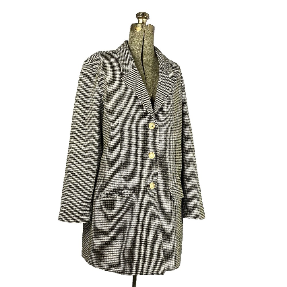 NWT BB Dakota Steve Madden Hounds Tooth Long Coat Black White Classic Women's L